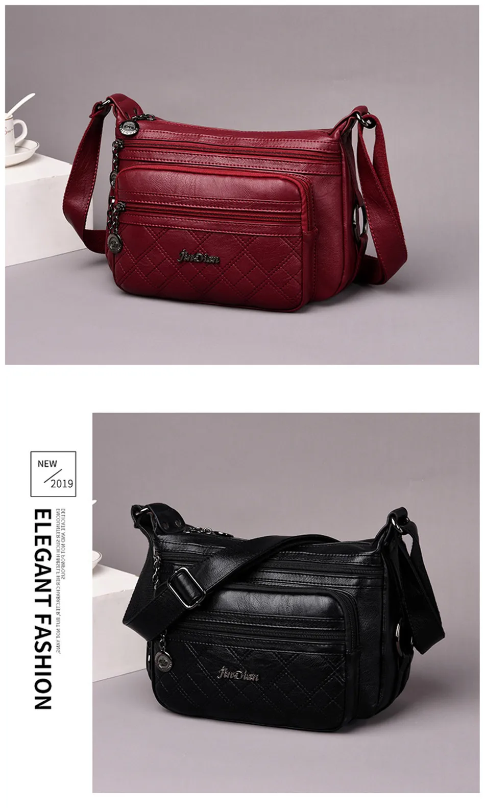 Three-layer zipper Women crossbody bags for women bag over shoulder High Quality Leather Messenger Bags sac a main tote Bolsas