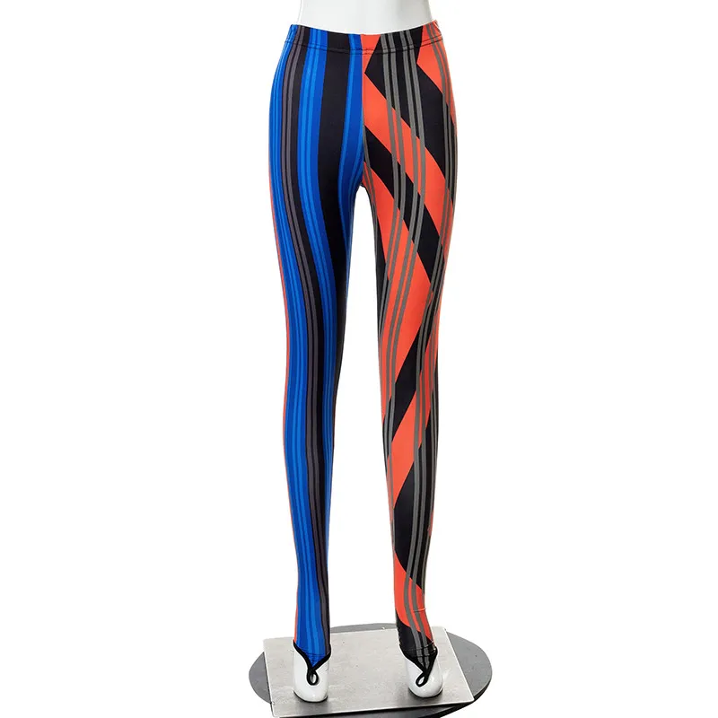 

Women Color Block Leggings Fall Clothes Adults Autumn High Waisted Striped Trousers with Toe Rings Fitness Sports Pants