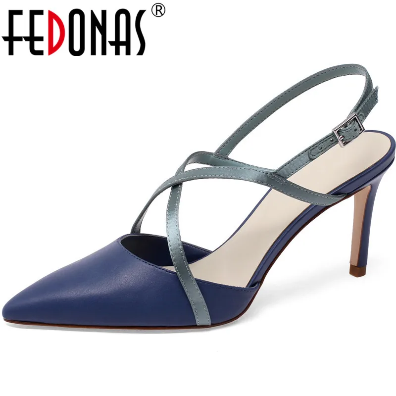 Женские босоножки на шнуровке FEDONAS разноцветные туфли-лодочки тонком каблуке