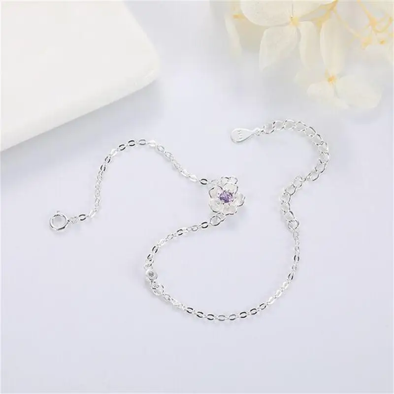 

Creative Japanese S925 Metal Flower Bracelet Female Hand Chain Bracelets Adjustable Length Lady Charm Jewelry Gift