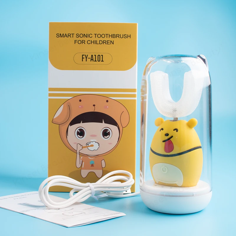 

Ultrasonic Electric Toothbrush Smart U shaped Kid Sonic Toothbrush 360 Degree Automatic Soft Silicone Cute Cartoon Teeth Brush