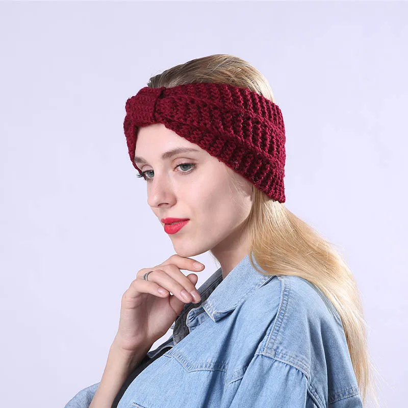 Calymel Fashion Women Solid Knit Wool Headband Earmuffs Warm Woolen Crochet Turban Handmade Wide HeadWrap |