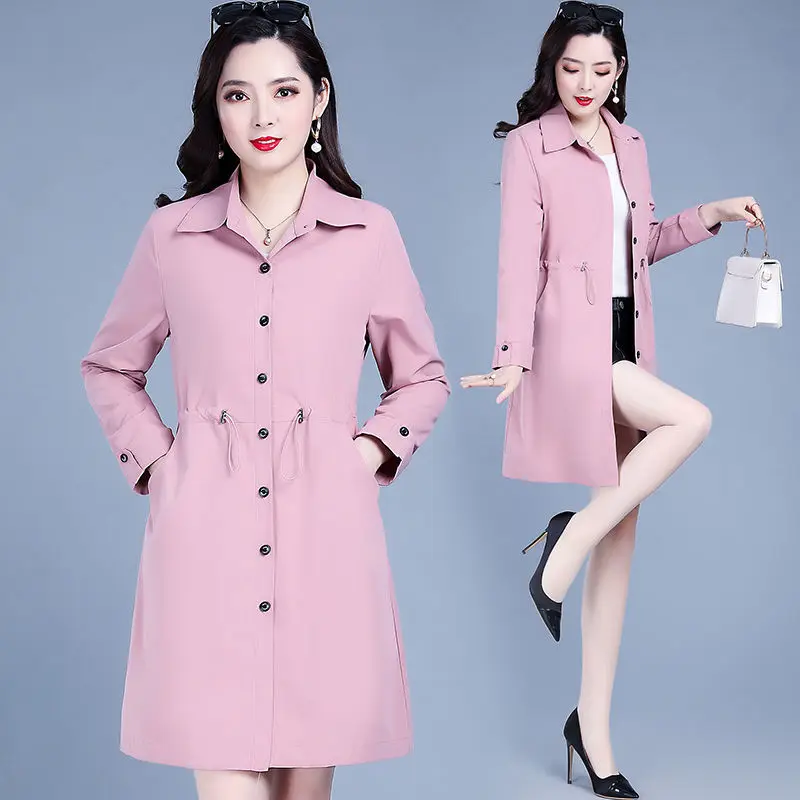 

Windbreaker Women's Mid-length Section 2021 New Waist Slimming Fashion Plus Size Women's Spring and Autumn Thin Coat