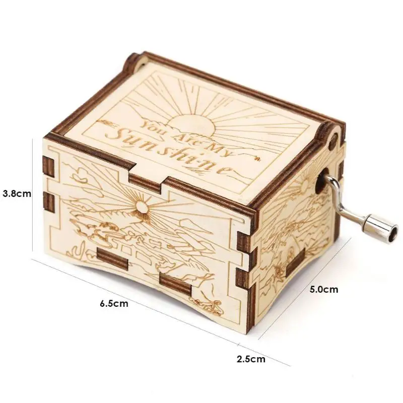 You Are My Sunshine Music Box Creative Engraving Pattern Wooden Hand Cranked Crafts for Birthday Retro Living Room Decoration | Дом и сад