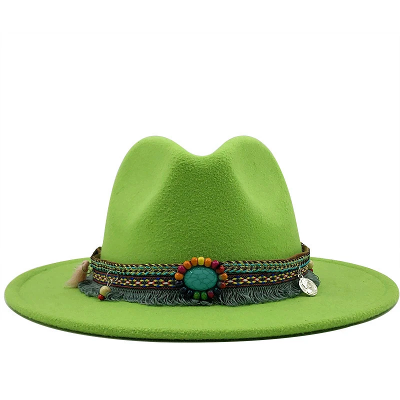 

New Men Women Wide Brim Wool Felt Fedora Panama Hat with Belt Buckle Jazz Trilby Cap Party Formal Top Hat In Pink,black X XL