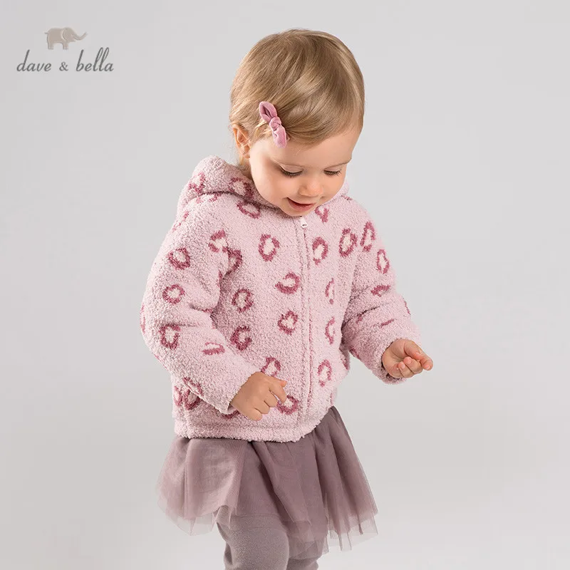 DBW11660 dave bella autumn winter baby girls cute love hooded sweater coat children tops fashion infant toddler outerwear | Детская