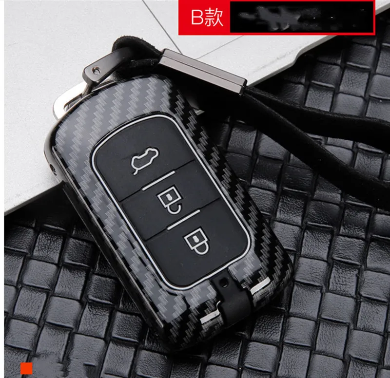 

Carbon Fiber Car Key Case For Mitsubishi Outlander Lancer 10 Pajero Sport ASX RVR L200 3 Buttons Smart Remote Fob Cover Keychain