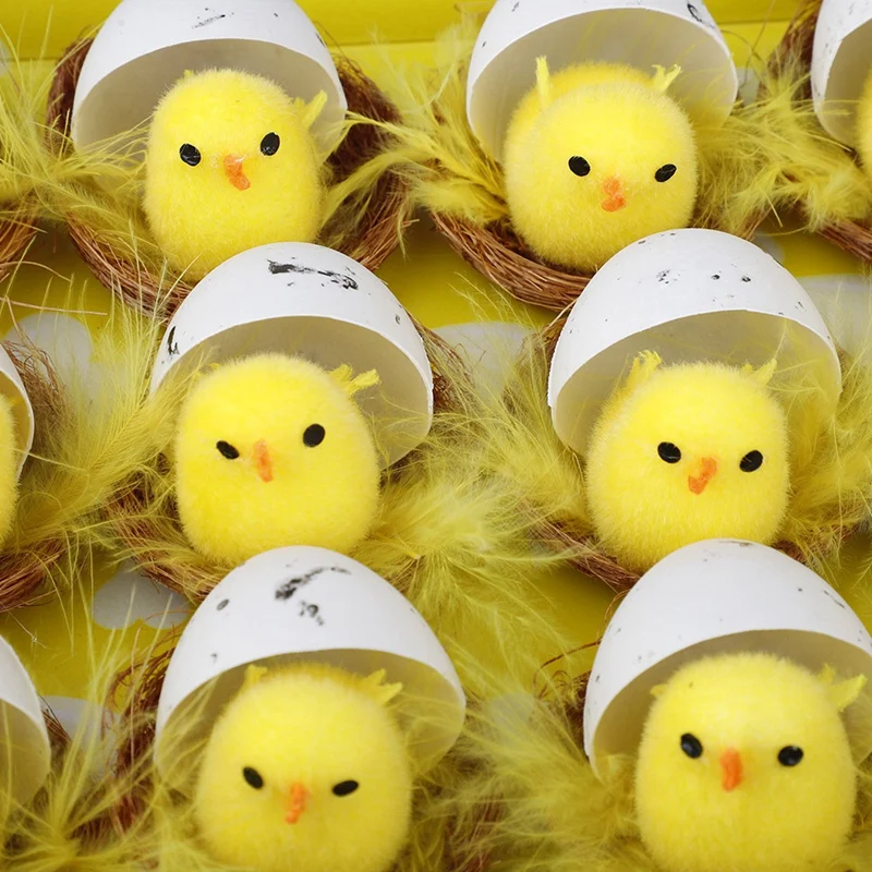 12Pcs Simulation Easter Yellow Chick Mini Artificial Toys Plush Chicken Gift Home Decor For Kids | Дом и сад