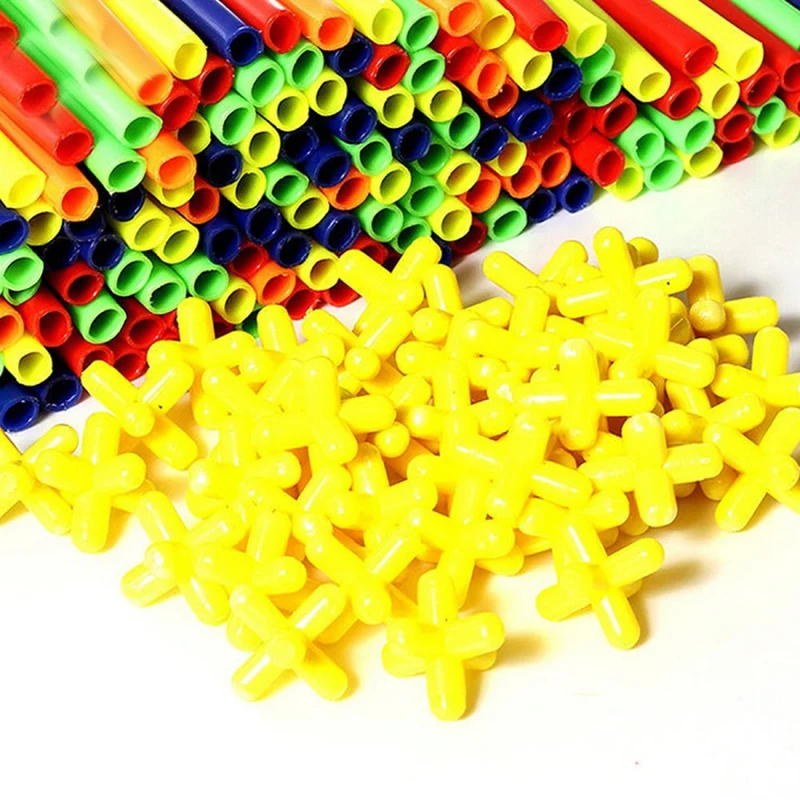 

500Pcs Straw Building Blocks DIY Straw Building Blocks Assemble Toys Straws Builders Construction Toy