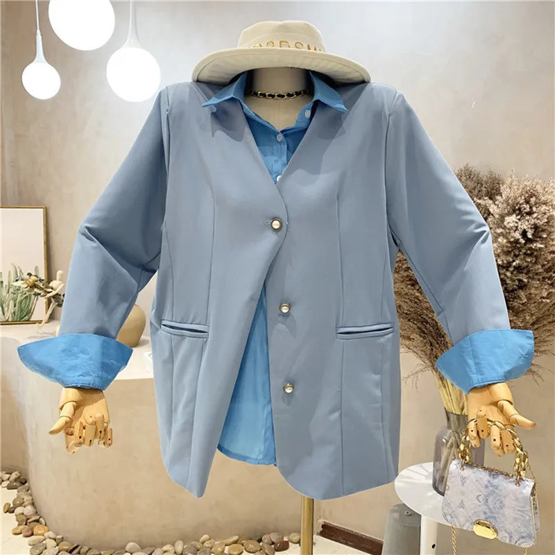 

New Women's Clothing 2021 Autumn Medium length single breasted Blazer coat with long sleeved shirt