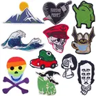 Абстрактное искусство Вышивка нашивки череп офицер утюгом Аппликации Милая лягушка искусственные волны горные значки логотип оптовая продажа