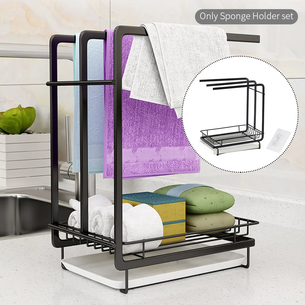 

Countertop With Drain Pan Soap Dish Kitchen Sink Multi Layer Home Stainless Steel Dishcloth Rack Sponge Holder Punch Free