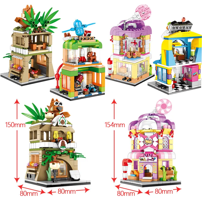 SEMBO City DIY Street View Candy House Game Machine Toy Store Building Blocks for Food Shop Restaurant Bricks Toys children | Игрушки и