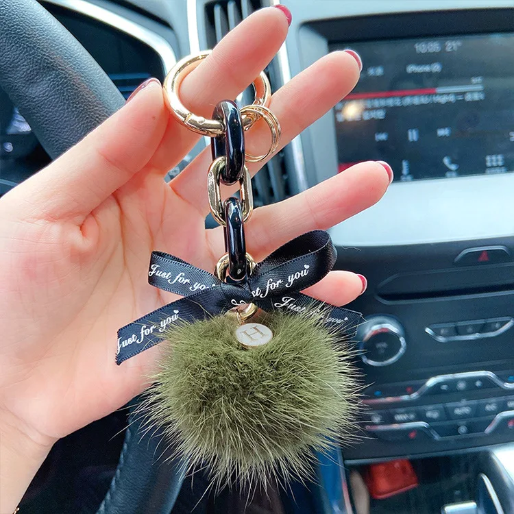 Fashion Creative Korean Bow Hair Ball Keychain  Trend Personality Girl Charm Key Chain   Ladies Gift Bag Mobile Phone Keychain