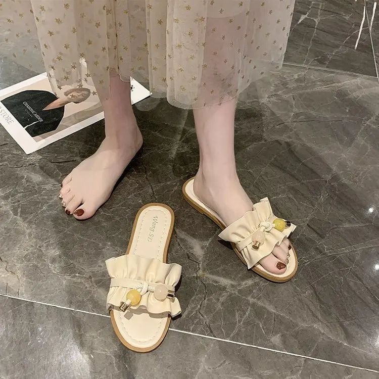 

Shoes Woman 2021 Slippers Casual Butterfly-Knot Candy Colors Low Pantofle Luxury Summer Flat New Massage Soft Basic Rubber Squar