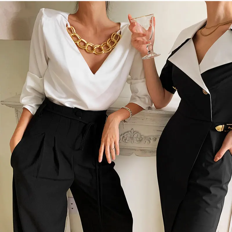 

V Neck Zipper Design Hollow Out Sexy Blouse Women Pullover Long Sleeve Work Style Ol Blusas Spring 2021 New Shirt Femme