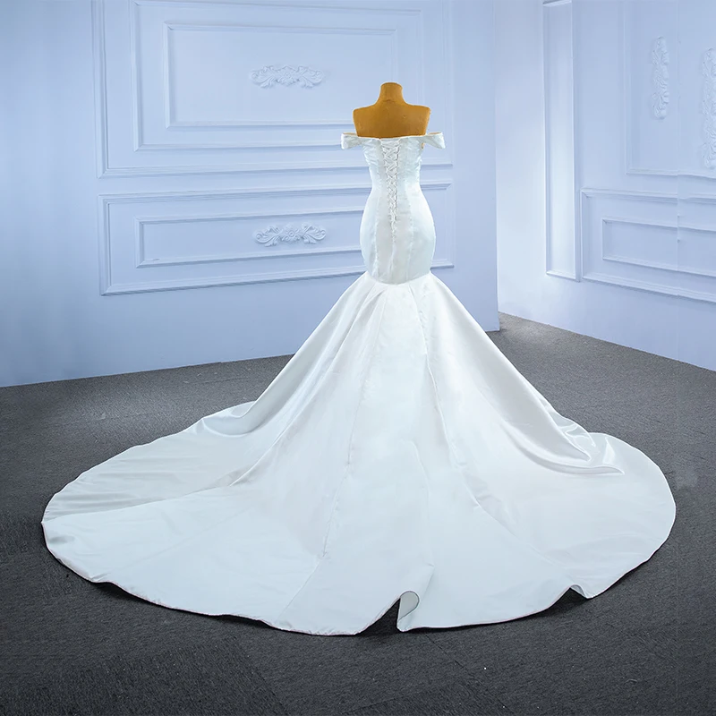 RSM67285 White Tight Wedding Dress Bride Attending Banquet Marriage Support Custom Inlaid Pearl Fishtail Gown robe de mariée