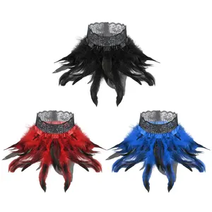 Женское готическое викторианское Кружевное колье с натуральным пером, воротник-чокер, сценический костюм на Хэллоуин, аксессуары для косплея