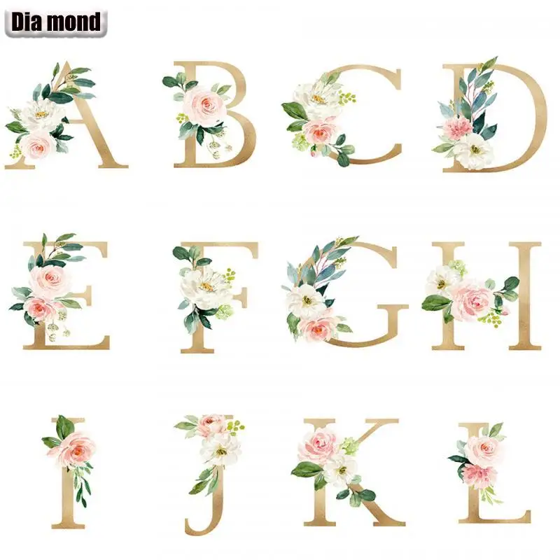 

5D DIY Diamond Painting Letter Flowers Cross Stitch Full Drill Diamond Embroidery Alphabet Mosaic Art Picture of Rhinestones