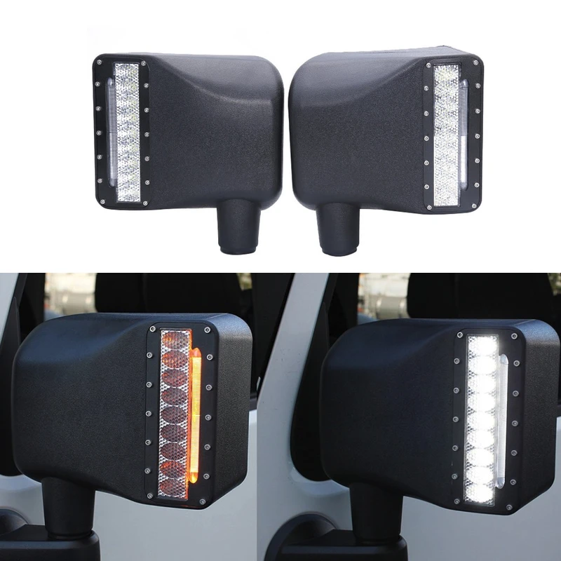 2PCS Car LED Turn Signal Side View Mirror Cover with DRL Spot Light For Jeep Wrangler JK 2007-2017 Car Accessories