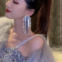 luxury big crystal rhinestone long hanging earrings for women bridal red blue black statement earring pendientes party jewelry