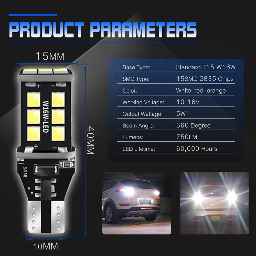 Светодиодные лампы Canbus 8x T15 W16W LED 921 912 безошибочные Автомобильные фары заднего