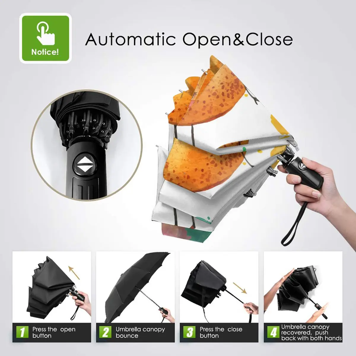 Economici Ombrello Automatico Pieghevole Resistente Al Vento Donna Auto Amicizia Acquerello Limone Arancione Ombrelli Antivento Pioggia Per Uomo Ombrellone