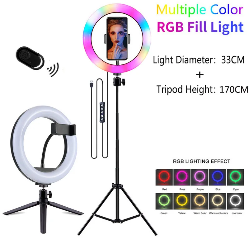 

Video Light Dimmable RGB Selfie LED Ring Light With Tripod Stand USB Ring Lamp Large Photography Rim Light For TikTok Youtube