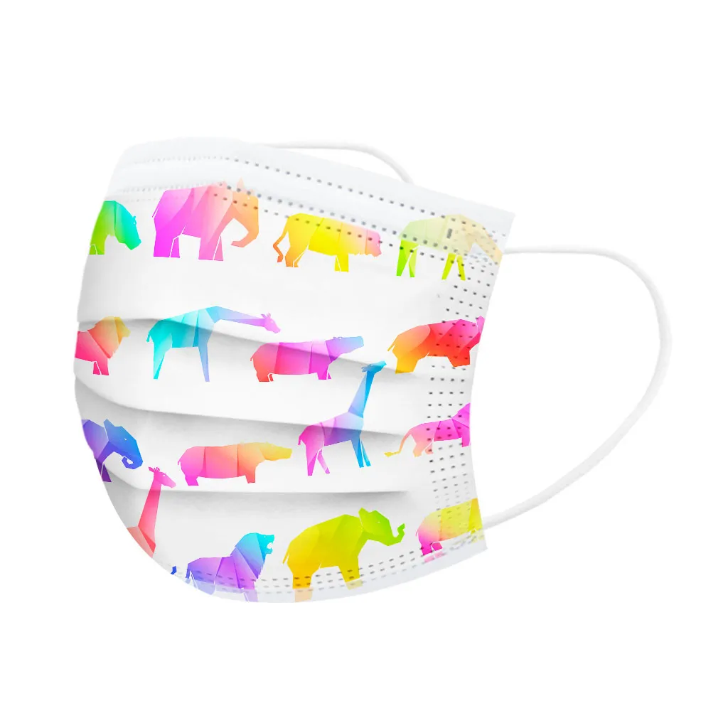 

10PCS Children's Multicolor Gradient Animal Printing Mask Disposable Face Mask Outdoor Industrial 3Ply Non-Woven Ear Loop