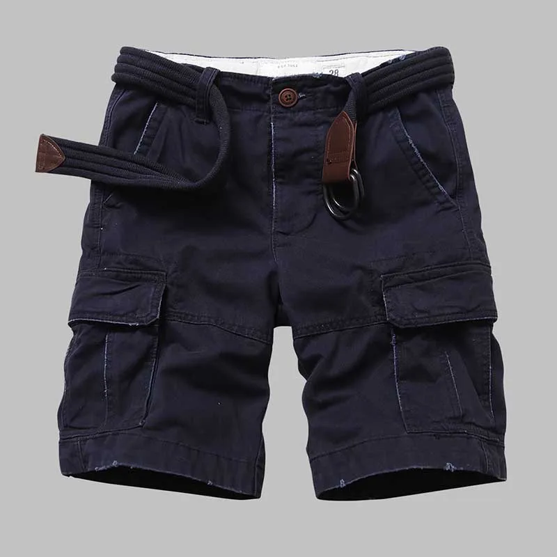 Navy Blue Высококачественные камуфляжные шорты Карго, мужские повседневные пляжные шорты в армейском стиле, Свободные мешковатые шорты с карманами, мужская одежда - Цвет: Navy Blue