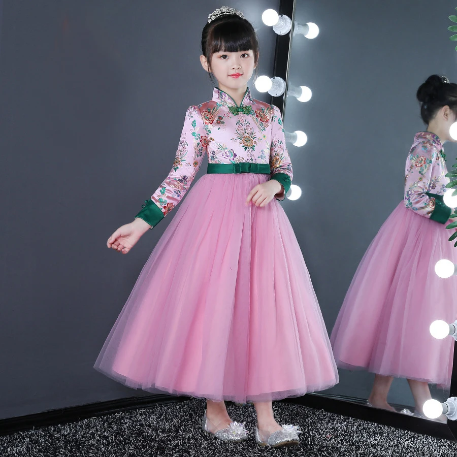 Элегантное платье с цветочным принтом для девочек свадебное принцессы длинным