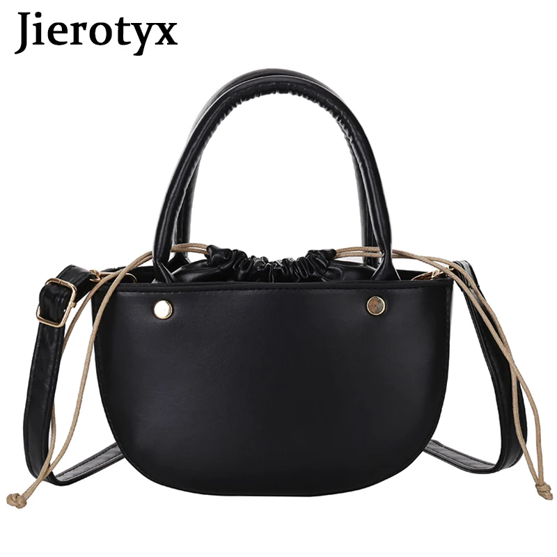 

Jieroyx 2021 News Brands Designs Small Saddle Bags Fashion PU Leather String Opening Women Crossbody Trendy Handbag Purses Solid