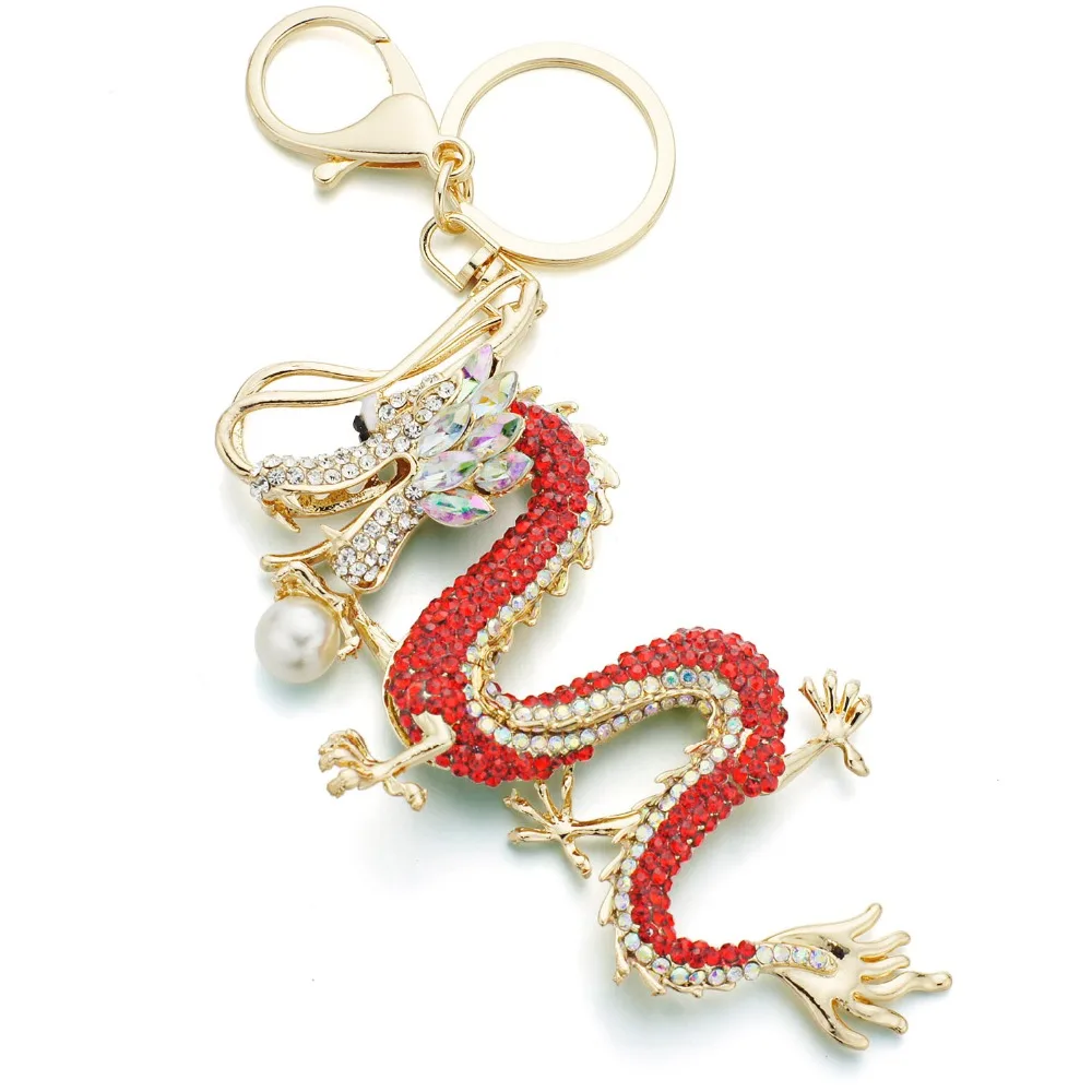 Шикарный Дракон брелоки цепи держатель имитация жемчуга Кристальные для
