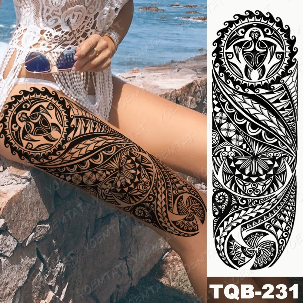 

Waterproof Temporary Full Arm Tattoo Stickers Big Flame Tribal Totem Flower Flash Tattoos Man Body Art Fake Sleeve Tatto Female