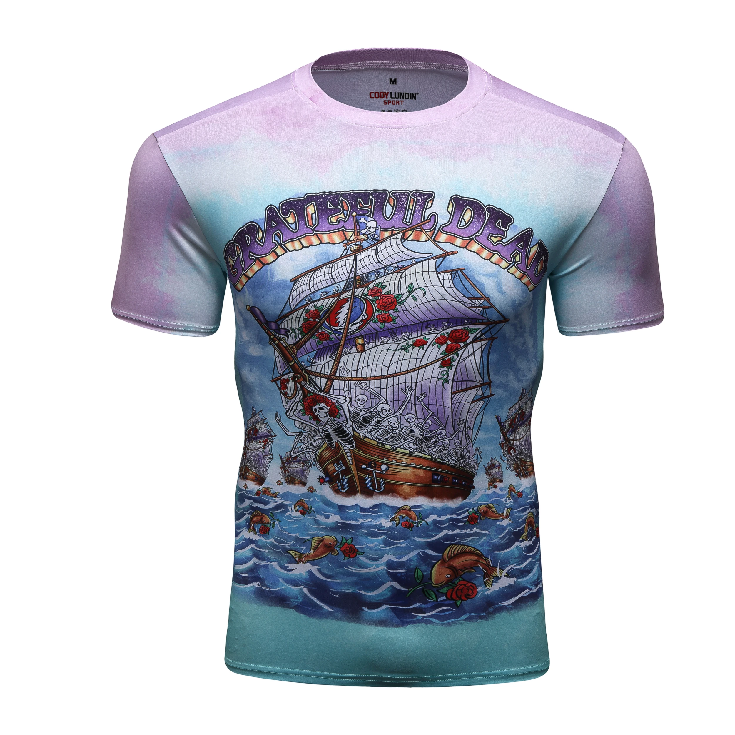 

2021 Summer Males Digital Printed Short Sleeve Men's Fitness Gym Tshirt Running Rashguard