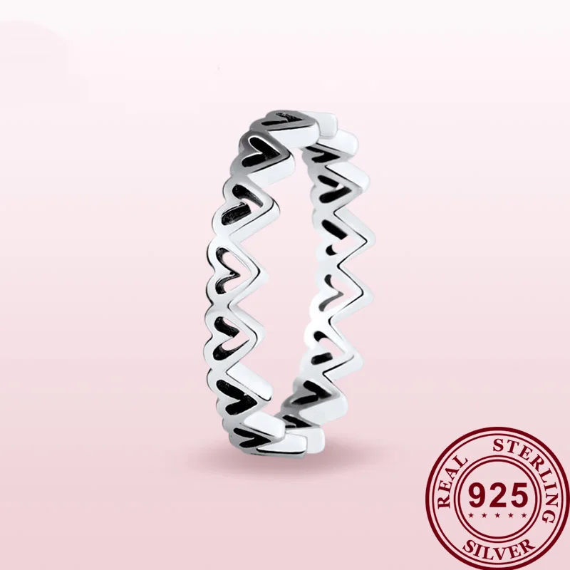 

100% 925 кольцо Silver Pan Ring Beautiful Silvery Heart To Heart Pan Ring For Women Wedding Party Gift Fashion Jewelry