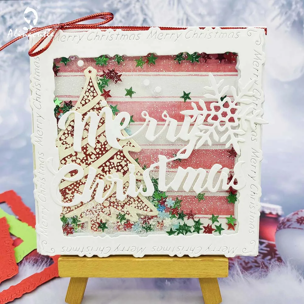 

Металлическая высекальная рамка Alinacutle с надписью "Merry Christmas" для скрапбукинга бумаги ручной работы перфоратор для карточек художественный р...