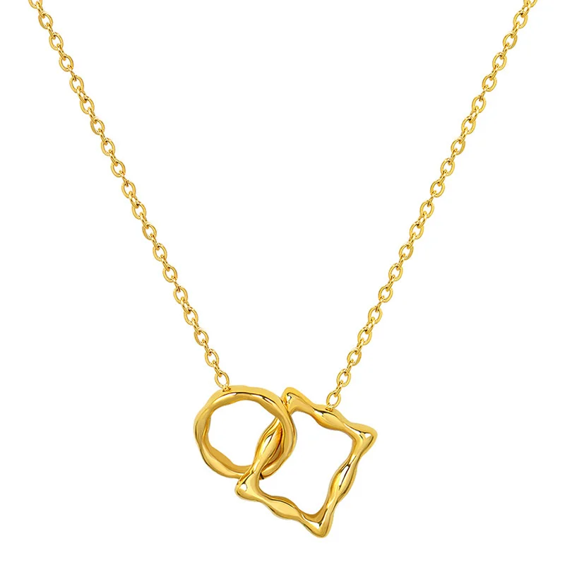 

Geometric Round Square Interlocking Pendants Necklaces Design Plated Gold For Women's Punk 2021 Decoration On The Neck Jewellery