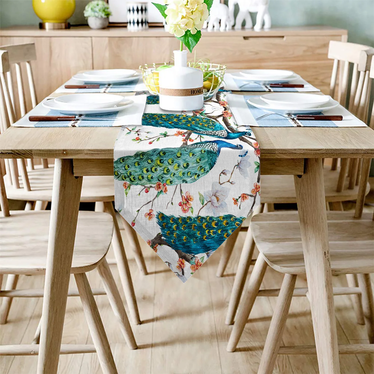 Peacocks ветка настольная дорожка с цветами для вечерние НКИ свадьбы украшение