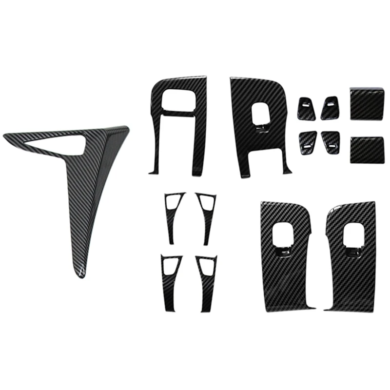 

14PCS Door Armrest Window Lift Button Cover for Tesla Model 3 2016-2019 & 1set Carbon Fiber Side Camera Fender Cover