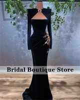 luxurious muslim velvet mermaid evening dress o neck beaded crystal prom dresses arabic gowns custom made