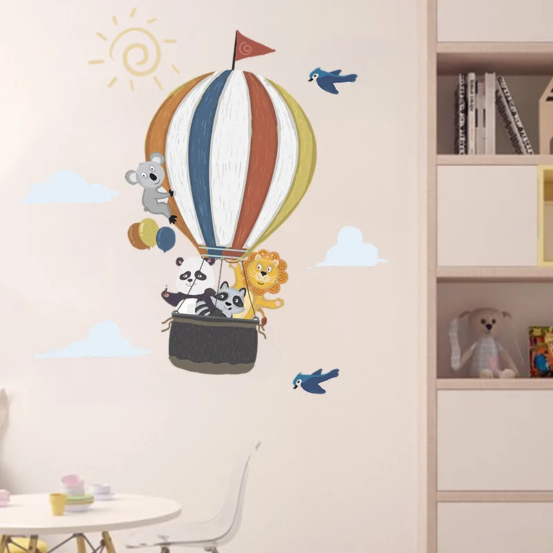 

Cartoon Animal Hot air balloon Self-adhesive Wall Stickers for Kids Bedroom Nursery Baby Decor Decal Murals Home Decoration Art