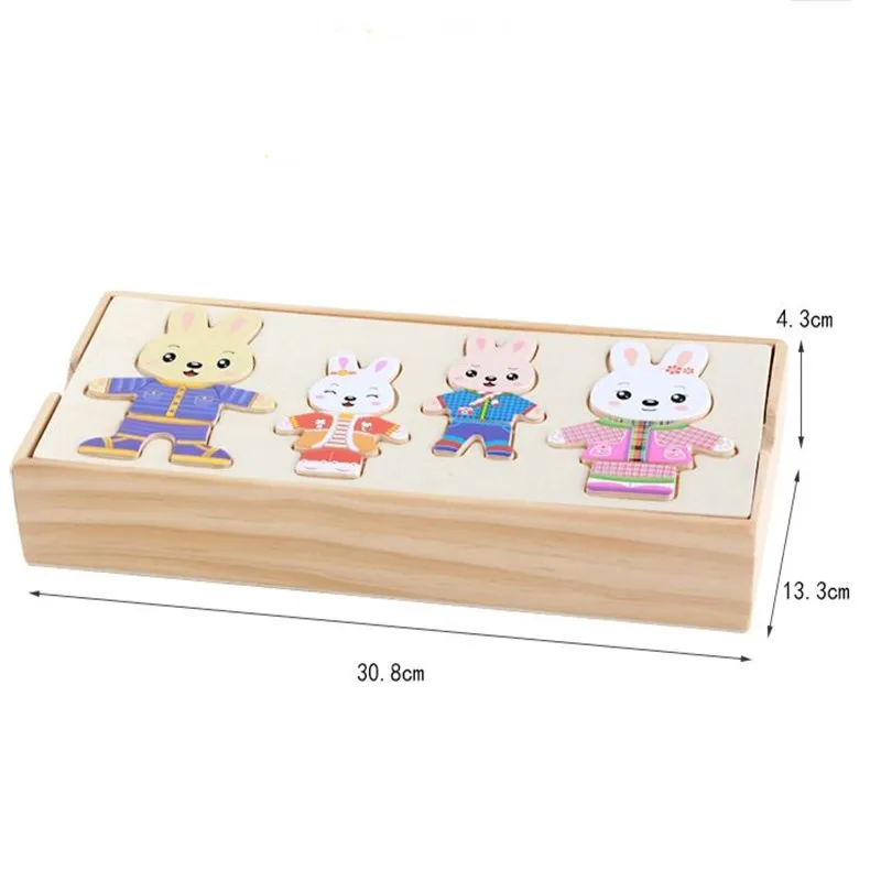72pcs Wooden Puzzle Set Cartoon Changing Jigsaw Toy Montessori Educational Change Clothes Toys For Children | Игрушки и хобби