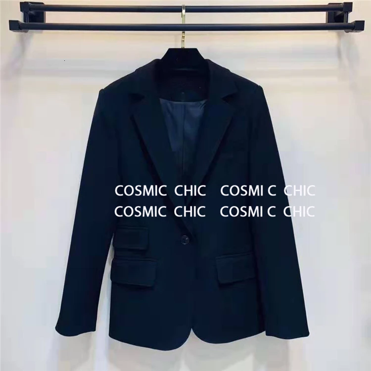 Cosmicchic осенний женский шерстяной Блейзер с длинным рукавом на одной пуговице клубный пиджак верблюжьего оттенка высокого качества Женский черный пиджак
