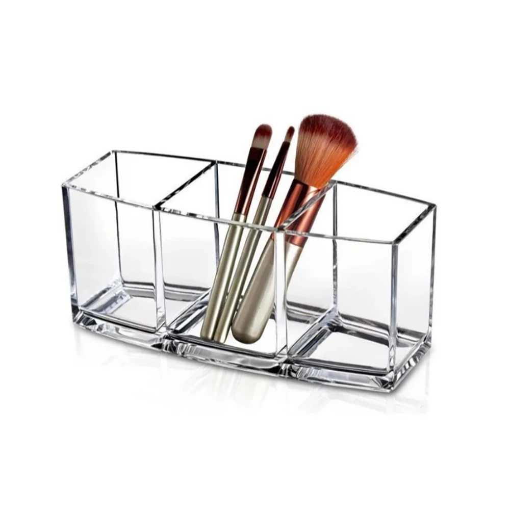 

Desktop Organizer, 3-Hole Acrylic Transparent Cosmetic Storage Box Make-Up Brush Eyebrow Pencil Holder For Make-Up Tools