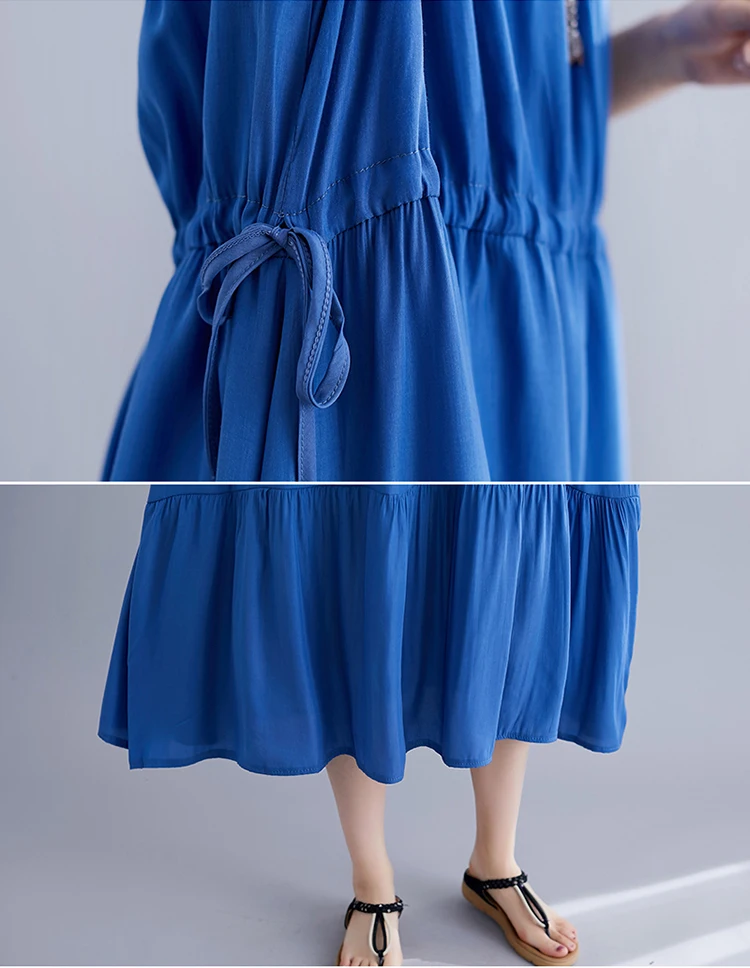 DIMANAF, женское платье большого размера, летнее, модное, женское, vestidos, сарафан, свободное, плиссированное, ниспадающее, с рюшами, повседневное, женское платье, 5XL