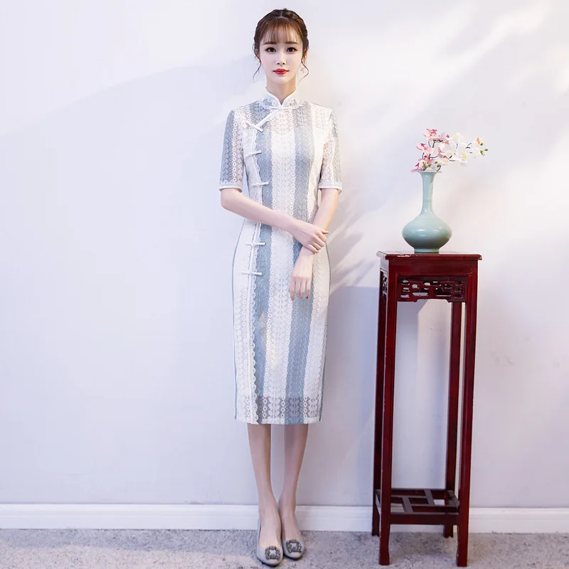 Повседневный чонсам свежие банкетные костюмы Улучшенная Мода Ретро кружево