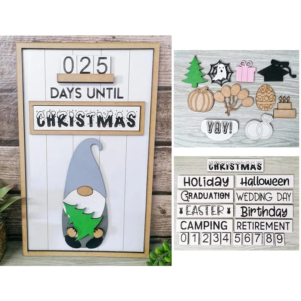 Calendar Gnome Door Sign House Number Holiday Countdown Tool Family Logo Wooden Ornament Decorations Christmas Thanksgiving |