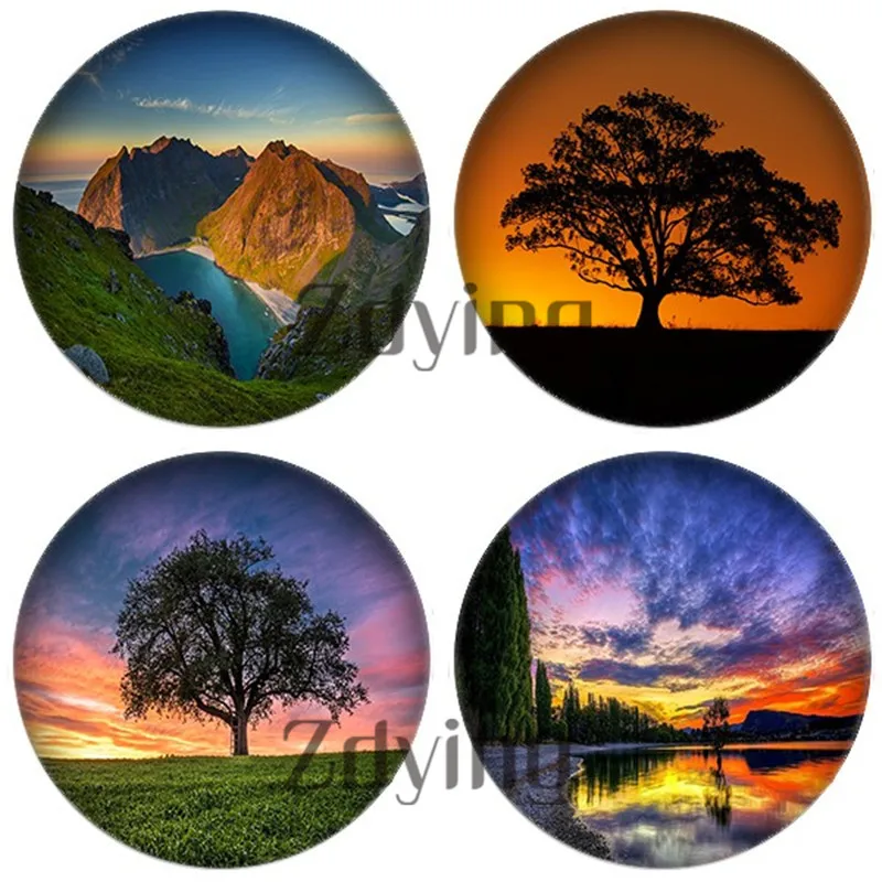 ZDYING 5 шт. круглый стеклянный кабошон с изображением природы пейзажа заката