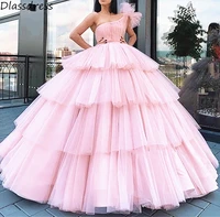 rose pink evening dress 2020 new ball gown tiered layers one shoulder sleeveless for homecoming party dress %d0%bf%d0%bb%d0%b0%d1%82%d1%8c%d1%8f %d0%b7%d0%bd%d0%b0%d0%bc%d0%b5%d0%bd%d0%b8%d1%82%d0%be%d1%81%d1%82%d0%b5%d0%b9